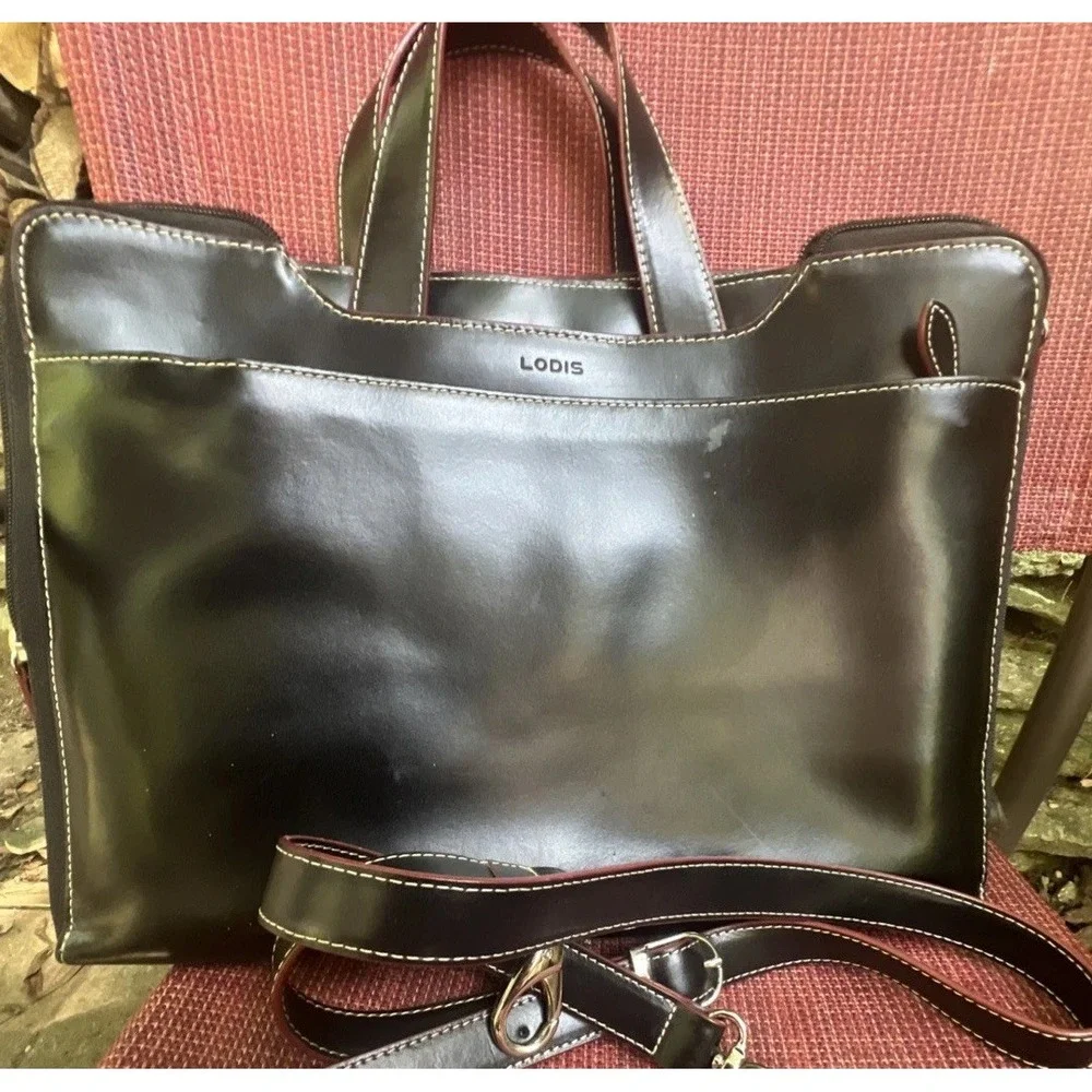 Lodis Leather Black Laptop Business Bag W/organizational Pocket 13H X 14.5L X 4D